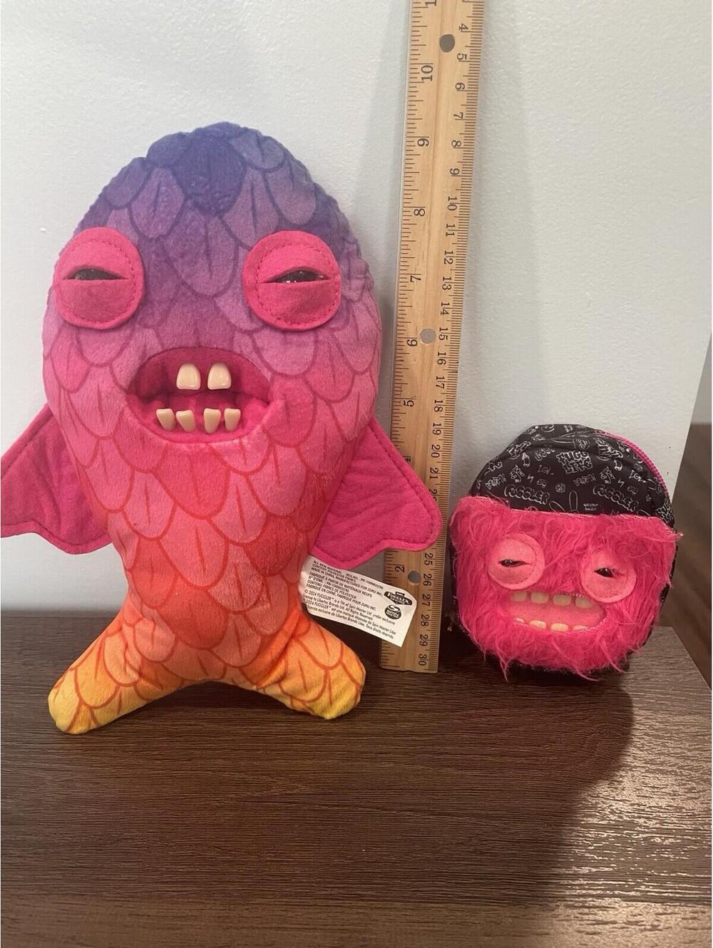 Fuggler Neon Fish Plush Monster 10” & Mini Fuggler Backpack Keyring w/ Strap